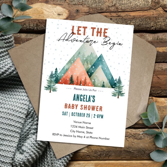 Adventure Begins Winter Mountains Baby Shower  Invitation (Creator Uploaded)