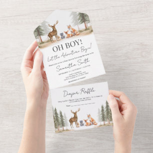 Adventure Begins Woodland Animals Baby Shower All In One Invitation