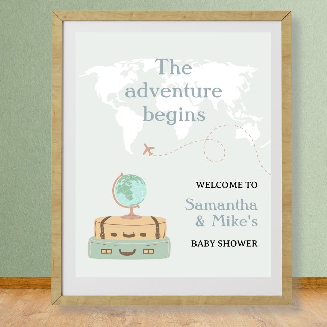 Adventure Begins World Map Baby Shower Welcome Poster (Adventure Begins World Map Baby Shower Welcome Poster)
