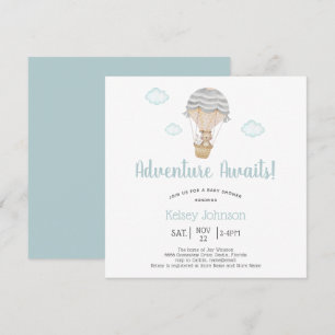 Adventure Blue Woodland Teddy Bear Baby Shower Invitation