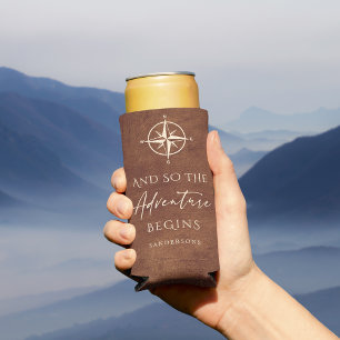 Adventure Brown Leather Personalised Seltzer Can Cooler