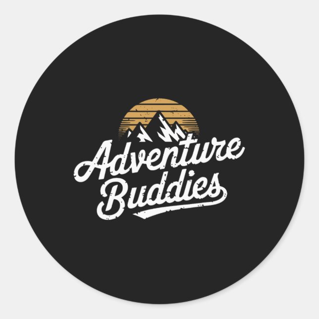 Adventure Buddies Mountain Hiker Hiking Funny Coup Classic Round Sticker (Front)