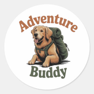Adventure Buddy Golden Retriever Hiking Dog Sticke Classic Round Sticker