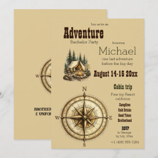 Adventure Cabin Trip Bachelor Party Rustic Camping Invitation