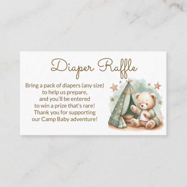 Adventure Camp Baby Shower Diaper Raffle Enclosure Card (Front)