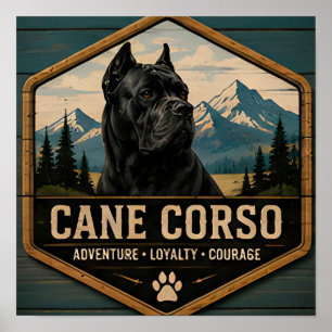Adventure Cane Corso Mountain Badge Dog Artwork Poster