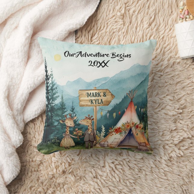 Adventure Christmas Couple Newlywed Personalise Cushion (Blanket)