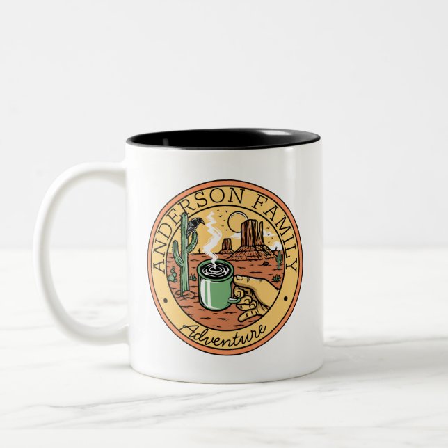 Adventure Custom Family Monogram Coffee Two-Tone Coffee Mug (Left)