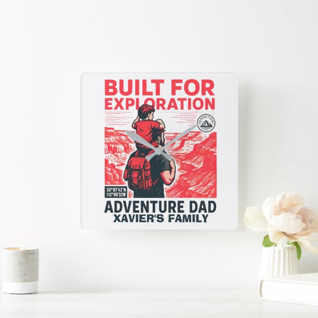 Adventure Dad – BUILT FOR EXPLORATION Square Wall Clock (Home)