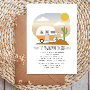 Adventure Desert Yellow Camper Neutral Baby Shower Invitation
