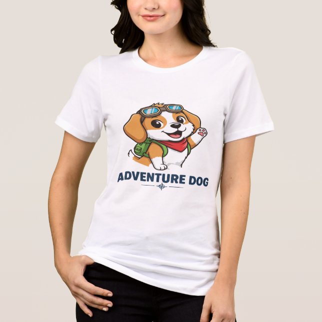 Adventure Dog T-Shirt -Cute Puppy Goggles Graphicn Tri-Blend Shirt (Front)