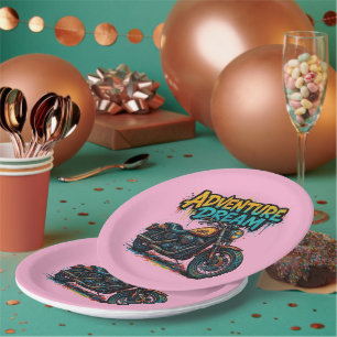 Adventure Dream Ride / Vintage Chopper Motorcycle  Paper Plate