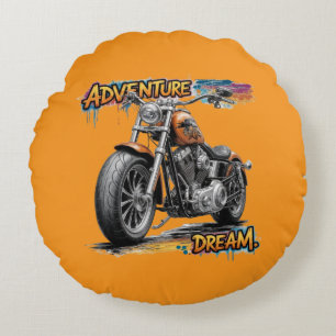 Adventure Dream Ride – Vintage Chopper Motorcycle Round Cushion