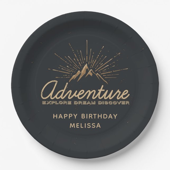 Adventure Explore Dream Discover Birthday Paper Plate (Front)