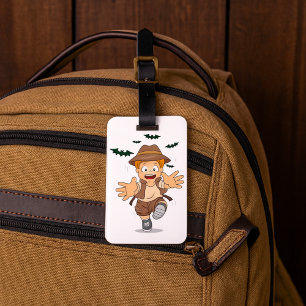 Adventure Explorer Kid Running from Bats Luggage Tag