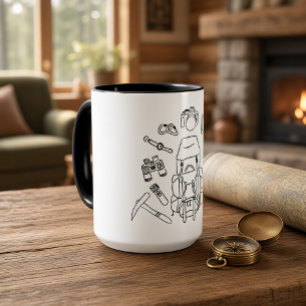 Adventure Gear Line Art Hiking Essentials Mug