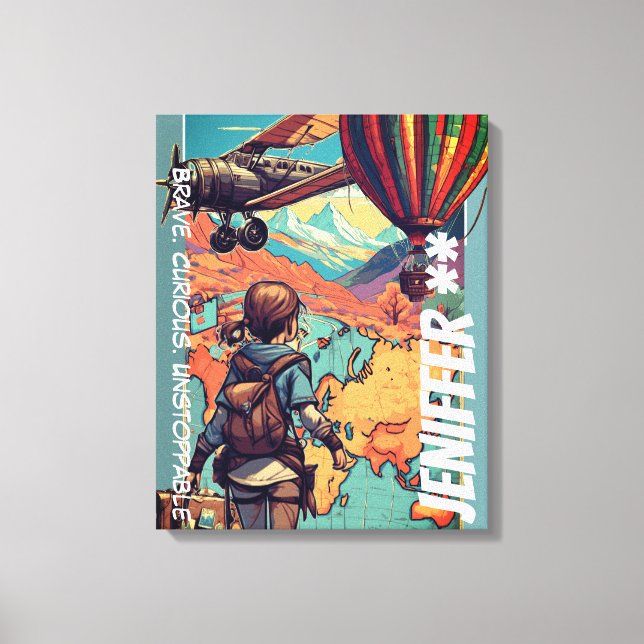 Adventure Girl, Personalised Travel Theme Canvas Print (Front)