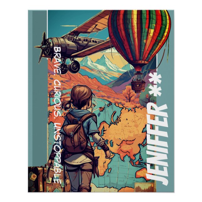 Adventure Girl, Personalised Travel Theme Poster (Front)