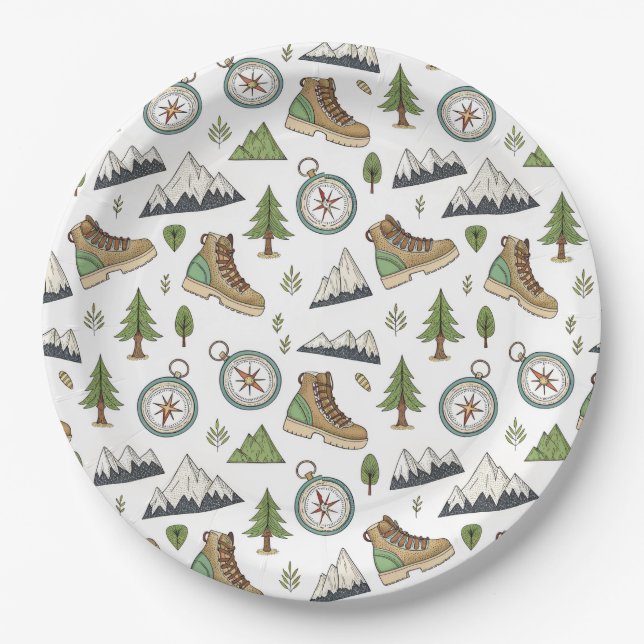 Adventure Hiking Seamless Pattern Paper Plate (Front)