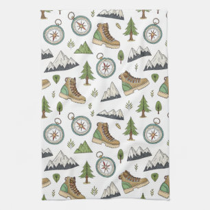 Adventure Hiking Seamless Pattern Tea Towel