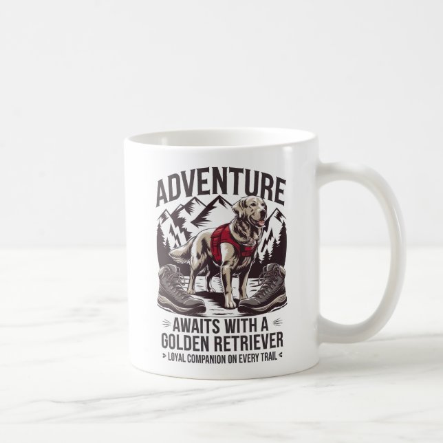 Adventure Hiking with Golden Retriever Design Coffee Mug (Right)
