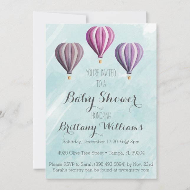 Adventure Hot Air Balloon Baby Shower Invitation (Front)
