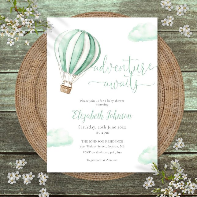 Adventure Hot Air Balloon Neutral Baby Shower Invitation (Adventure Hot Air Balloon Neutral Baby Shower Invitation)