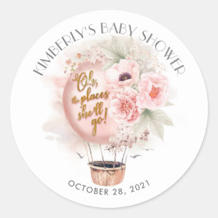 Adventure Inspired Hot Air Balloon Baby Shower Classic Round Sticker