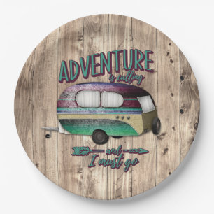 Adventure Is Calling And I must Go Mint Purple Cam Paper Plate