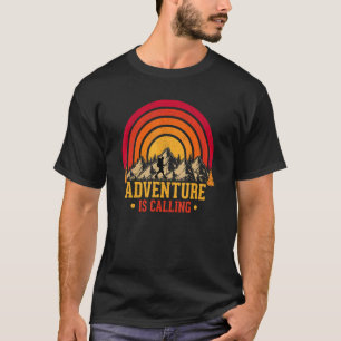 Adventure Is Calling Nature Hiker Vintage Sunset T-Shirt