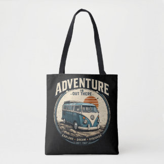 Adventure Is Out There – Retro Camper Van Graphic Tote Bag