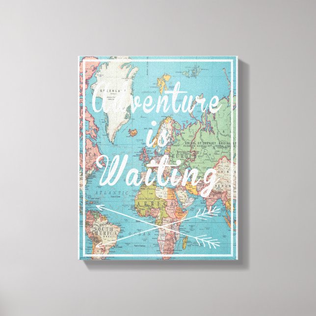 Adventure is Waiting Vintage World Map Canvas Print (Front)