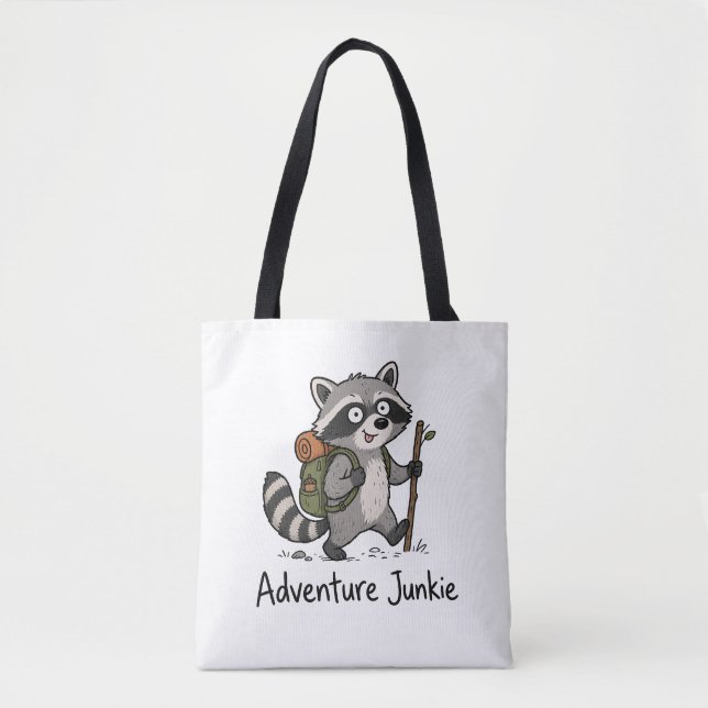 Adventure Junkie Racoon Hiking Tote Bag (Front)