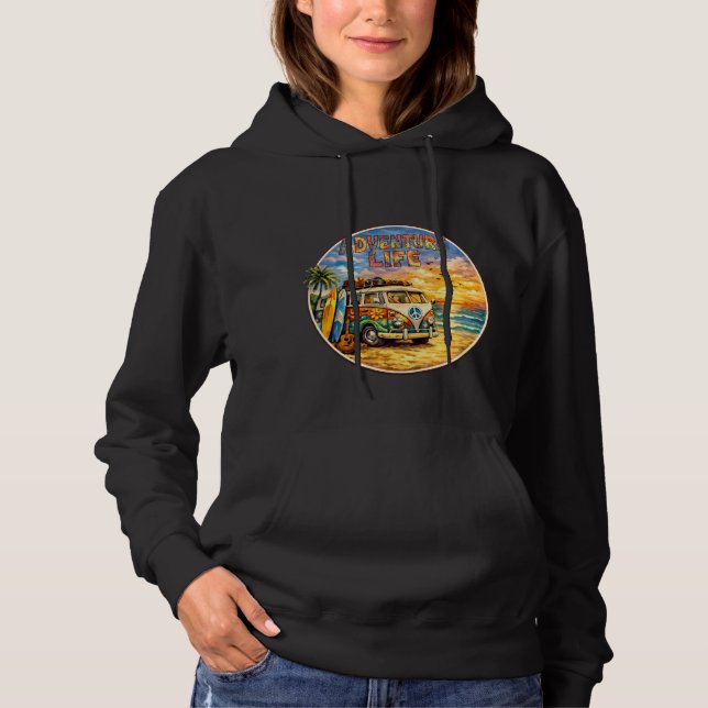 Adventure Life Retro Hippie Beach Sunset Graphic Hoodie (Front)