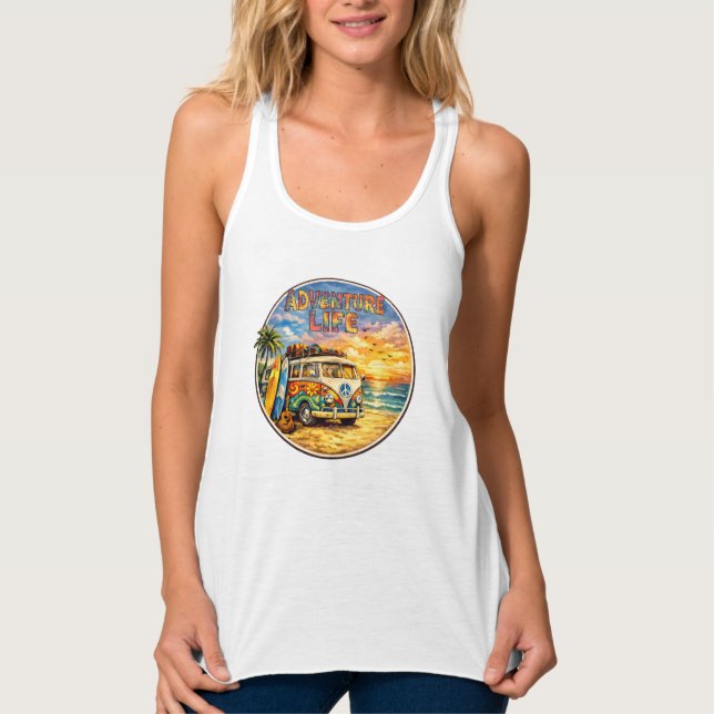 Adventure Life Retro Hippie Beach Sunset Graphic Singlet (Front)