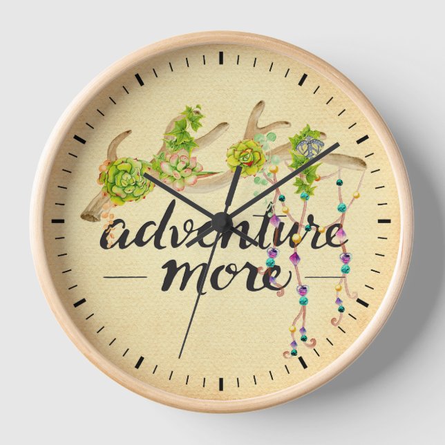 Adventure More Boho Antler Wall Clock (Front)