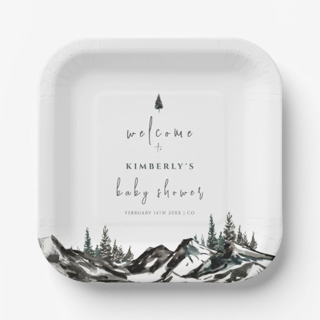 Adventure Mountain Forest Baby Shower Welcome Paper Plate (Front)