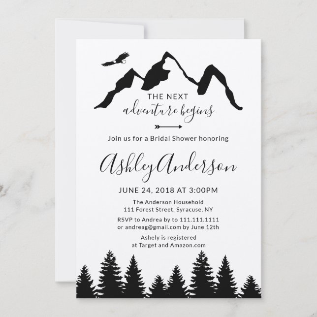 Adventure Mountain Forest Bridal Shower Invitation (Front)