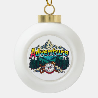 Adventure Mountain – Outdoor Hiking Nature Design Ceramic Ball Christmas Ornament