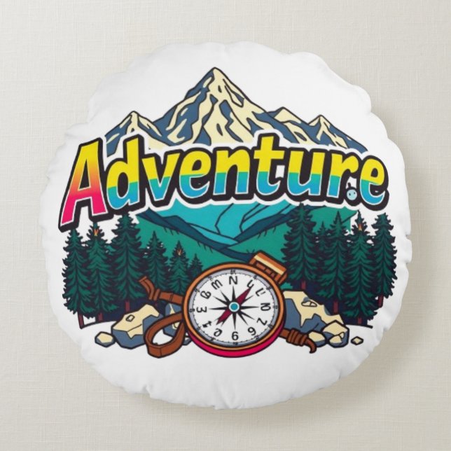 Adventure Mountain – Outdoor Hiking Nature Design  Round Cushion (Front)