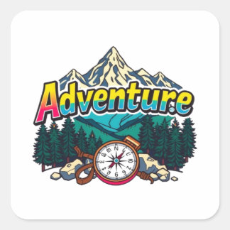 Adventure Mountain – Outdoor Hiking Nature Design Square Sticker