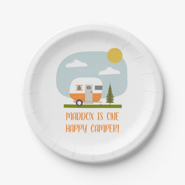 Adventure Orange Camper Birthday  Paper Plates (Front)