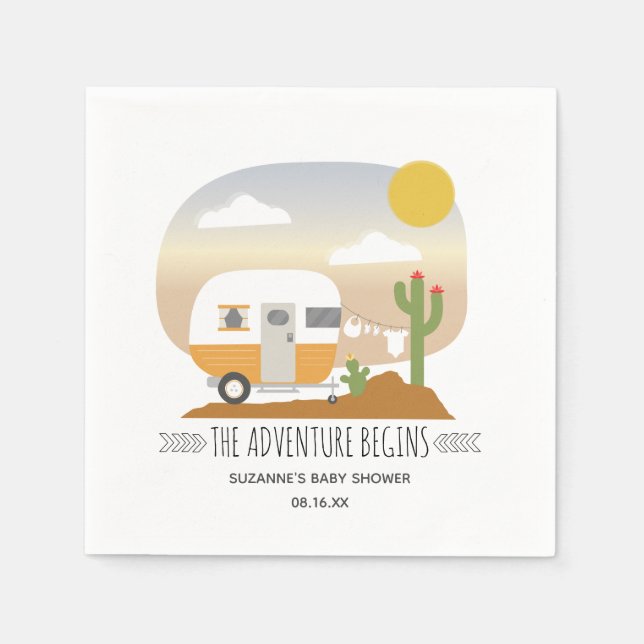 Adventure Orange Camper Clothesline Baby Shower  Napkin (Front)