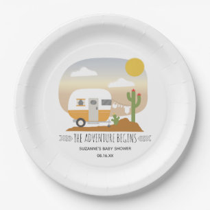 Adventure Orange Camper Clothesline Baby Shower  Paper Plate