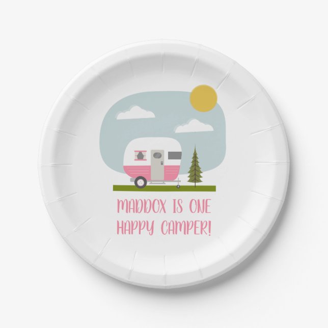 Adventure Pink Camper Birthday  Paper Plates (Front)