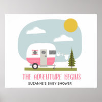 Adventure Pink Retro Camper Girl Baby Shower