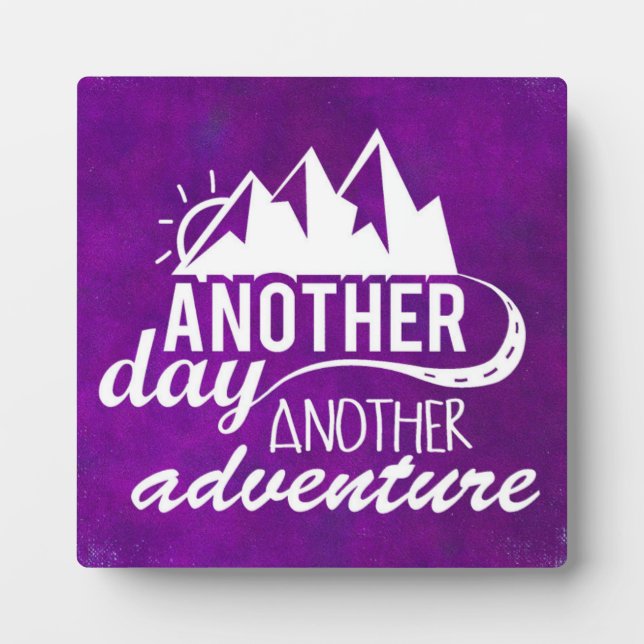 Adventure Quote - Mountains on Purple Background Plaque (Front)