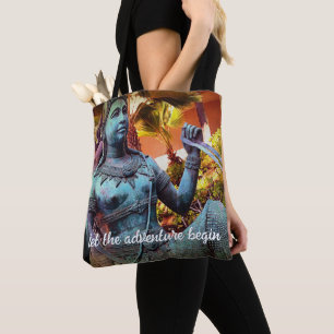 "Adventure" quote turquoise warrior statue photo Tote Bag