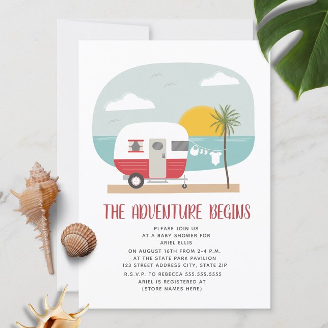 Adventure Red Camper Beach Neutral Baby Shower Invitation (Creator Uploaded)
