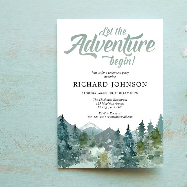 Adventure retirement forest mountains rustic invitation (Creator Uploaded)